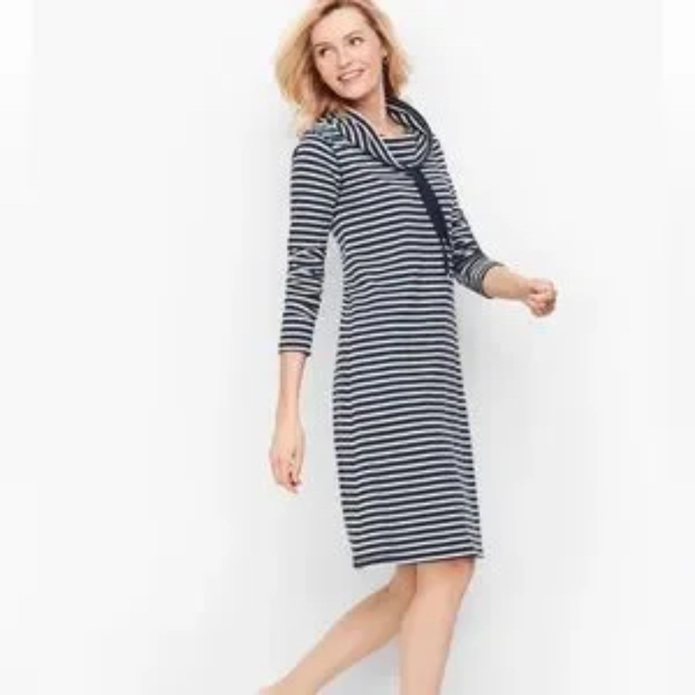 T by Talbots, Soft Terry Cowlneck stripped long sleeve dress....
